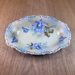 Vintage GICO Bavaria US Zone Blue Floral Scalloped Porcelain Bowl Serving Dish